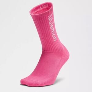 Lululemon Unisex Daily Essential Crew Socks  Size L Racer Pink/Mint B. *Wordmark